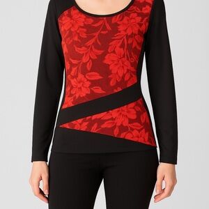 Women’s Stretchy Red Black Long Sleeve Top Blouse Shirt